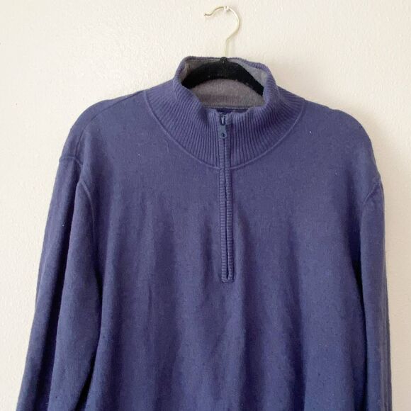 The North Face X Large Pullover Quarter Zip Cotton Wool Blend Blue Long Sleeve - Picture 7 of 9